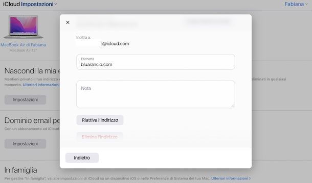 Nascondi la mia email iCloud