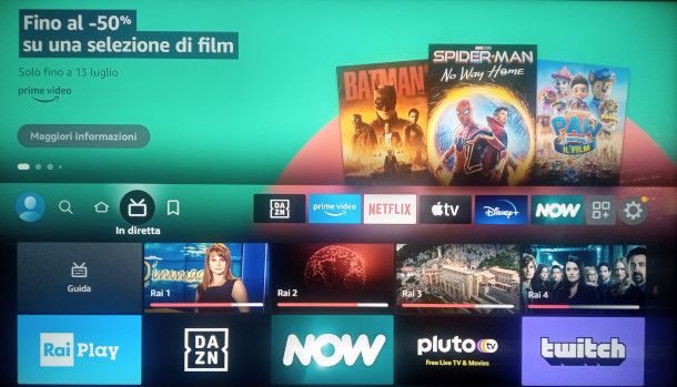 funzione In diretta interfaccia Amazon Fire TV