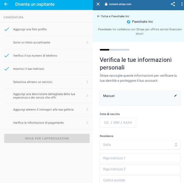 schermate per la validazione dell'identità su app Pawshake