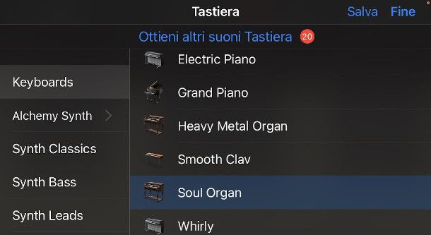 seleziona strumento app GarageBand