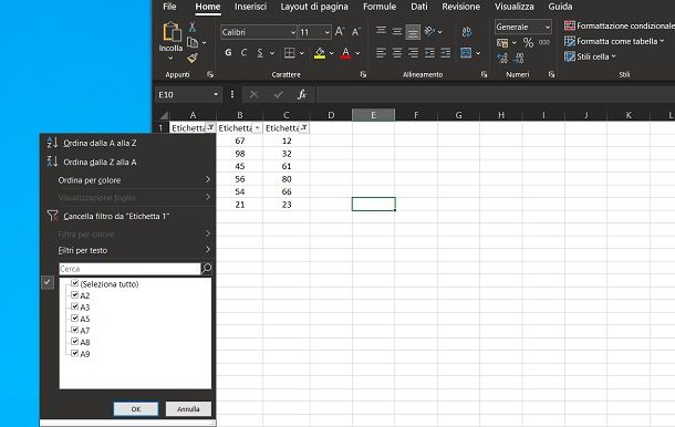 Come inserire filtri multipli in Excel