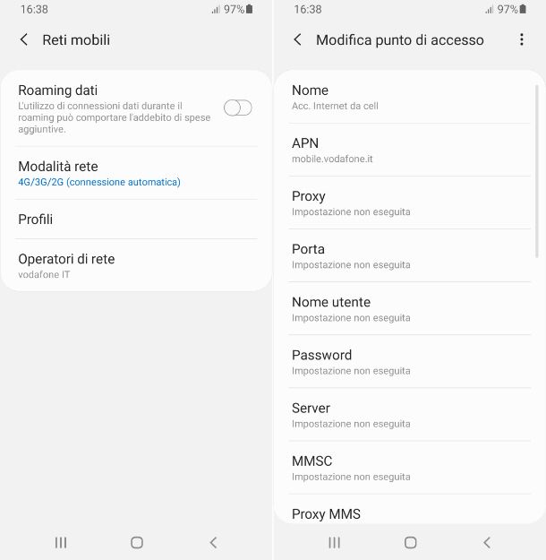 APN Vodafone Android