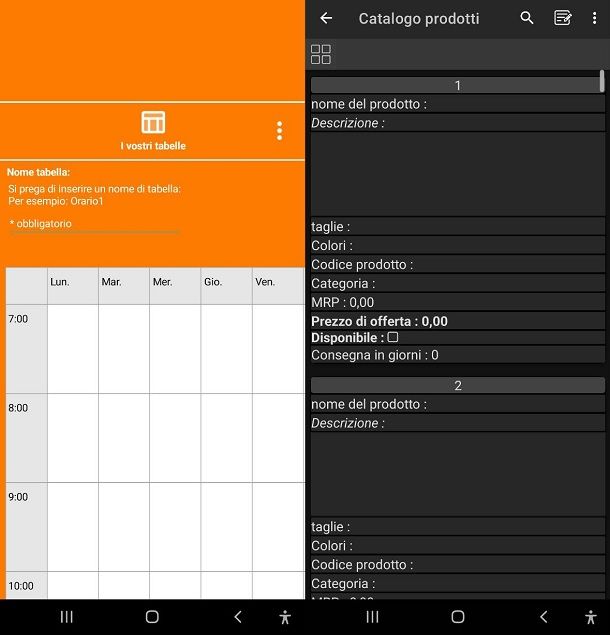 App per creare tabelle