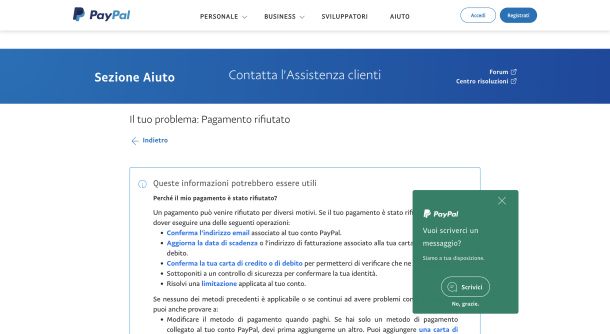 Impossibile effettuare il pagamento PayPal