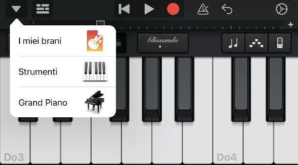 interfaccia tastiera app GaragBand