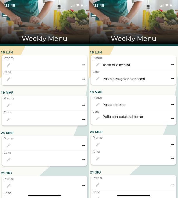 App per menu settimanale