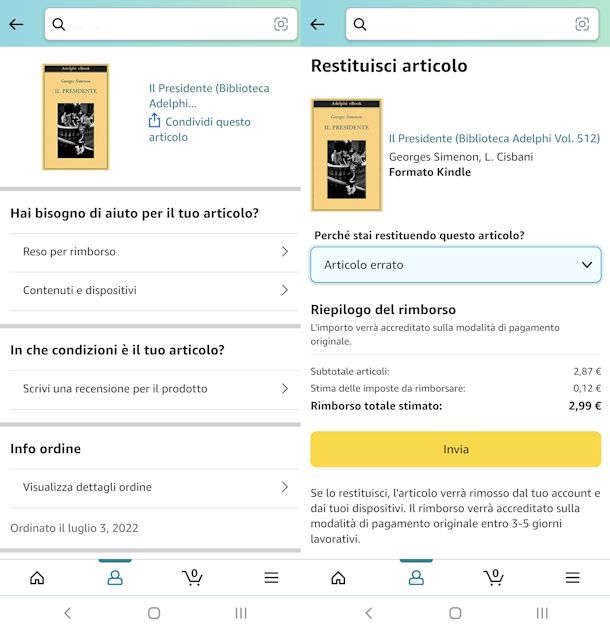 Come cancellare ordini Amazon