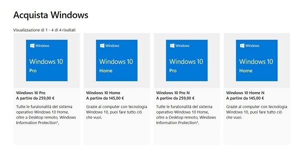 prezzi windows 10
