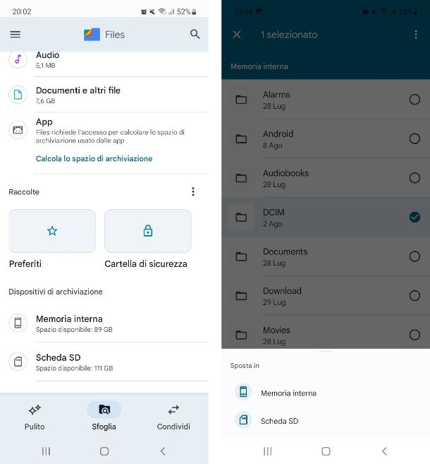Spostare file su SD