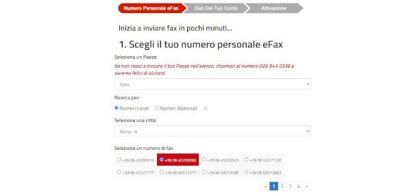 scelta numero fax servizio efax