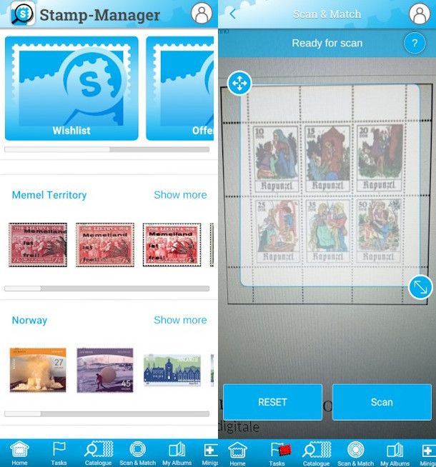 funzione fotocamera e scansione app Stamp Manager