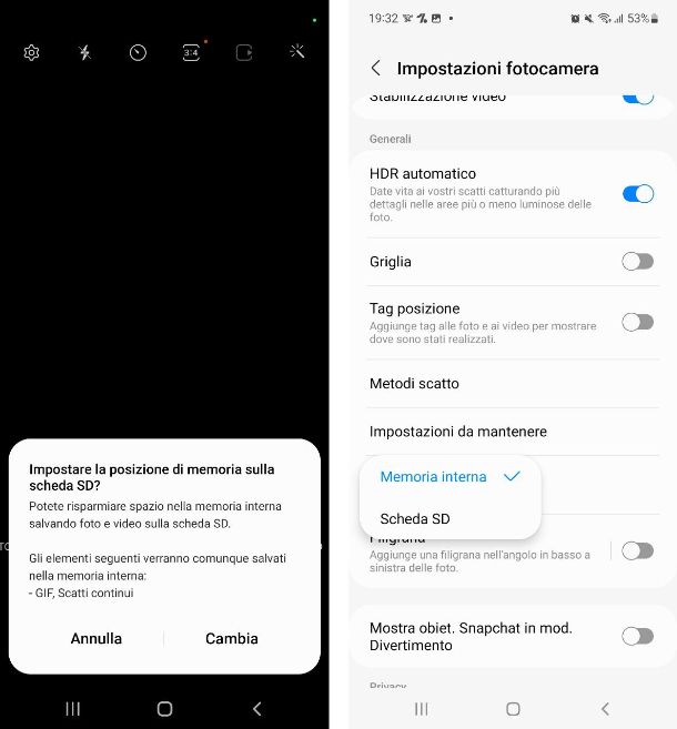 Spostare foto su SD
