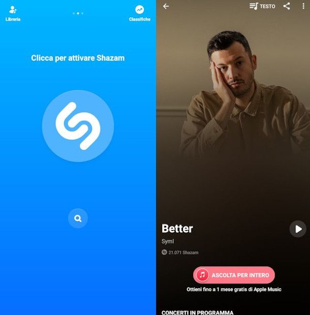 schermate funzionamento base Shazam Android