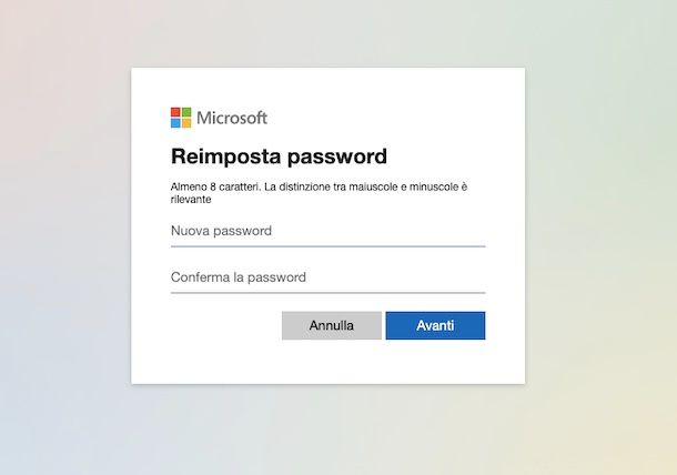 Cambiare password account Microsoft