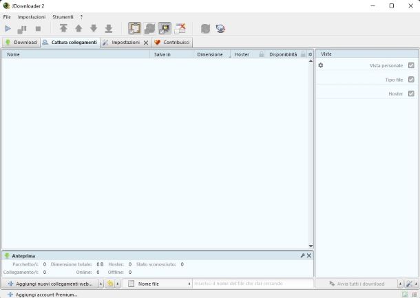 JDownloader 2 per Windows — Cattura collegamenti
