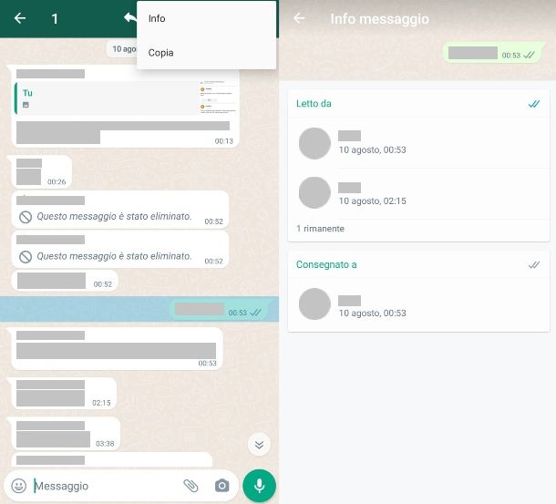 Info messaggi gruppi WhatsApp