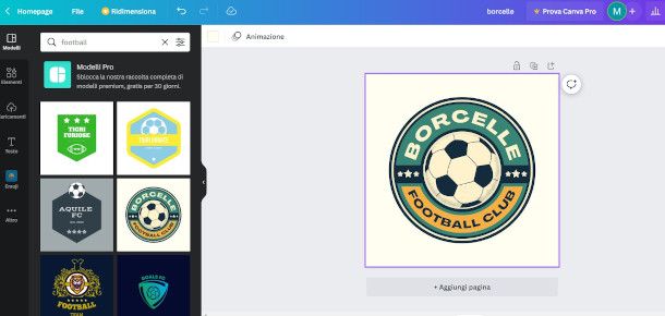 schermata composizione logo sito Canva