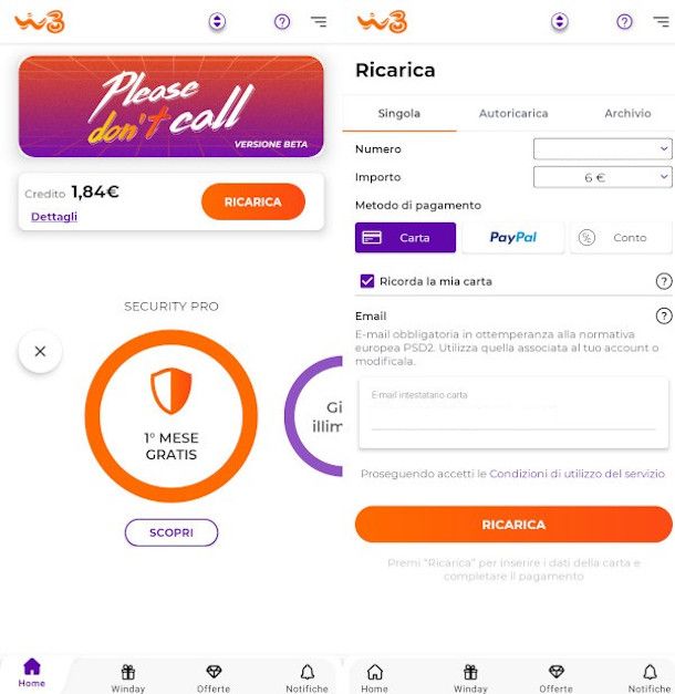 ricarica da app WINDTRE