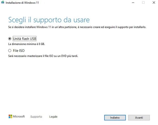 Creazione supporto Microsoft