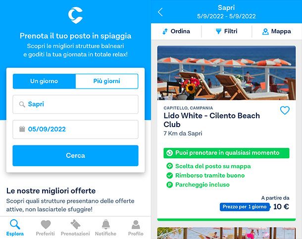 App per prenotare spiagge