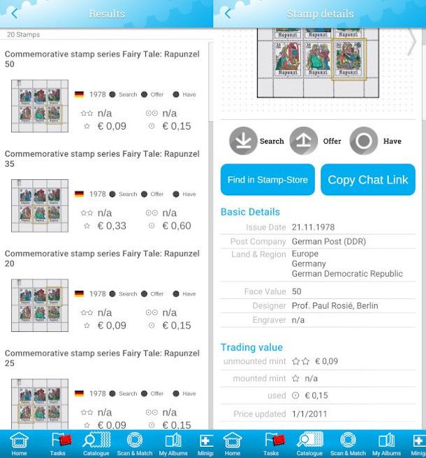 visualizzazione risultati scansione app Stamp Manager