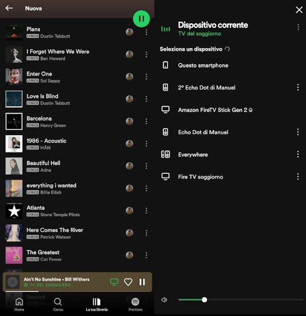 selezione dispositivo Chromecast app Spotify