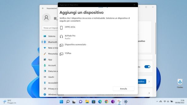 Aggiunta AirPods Pro a PC Windows