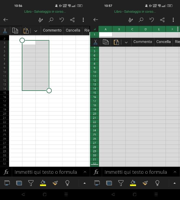 Come selezionare più celle su Excel: smartphone e tablet