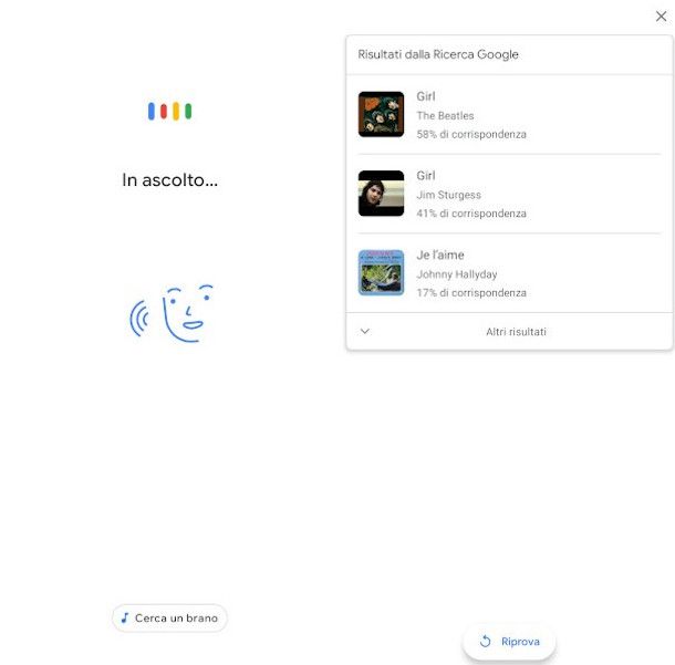 schermate riconoscimento brano app Googlegoogle