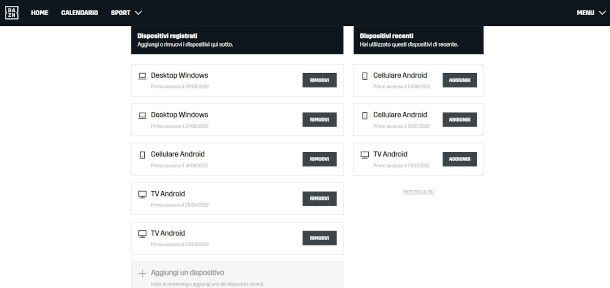 funzione dispositivi sito DAZN