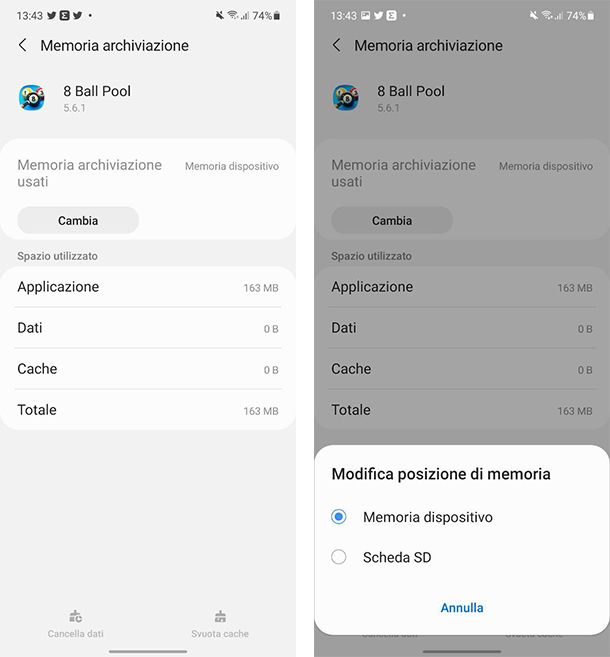 Spostare app su SD