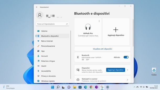 AirPods Pro connesse a PC Windows