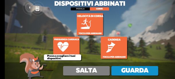 schermata connessione tapis roulant app Zwift