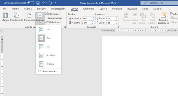 Come fare due colonne su Word
