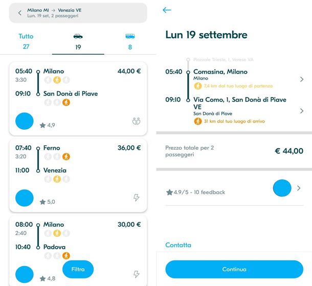 App per trovare compagni di viaggio