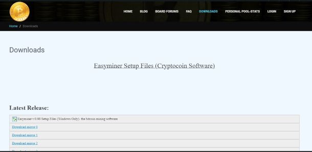 Pagina di Download di Easyminer