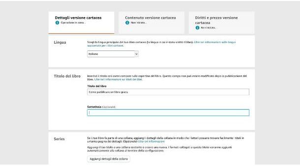 Dettagli libro KDP
