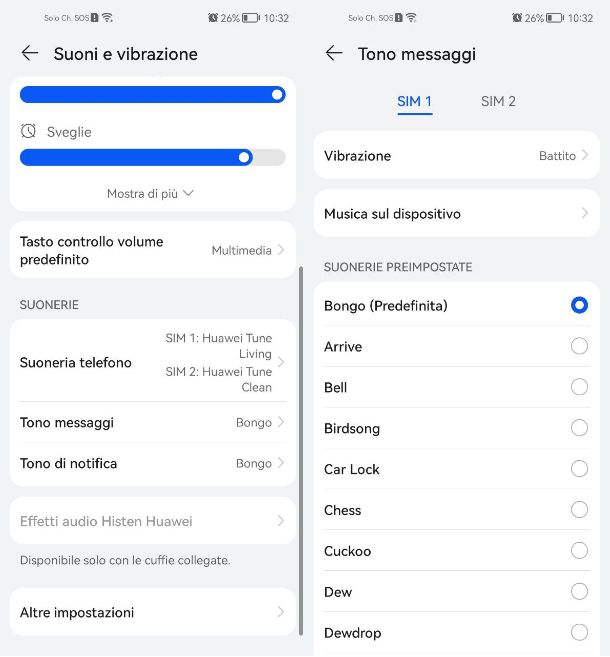 Come cambiare suoneria messaggi Huawei