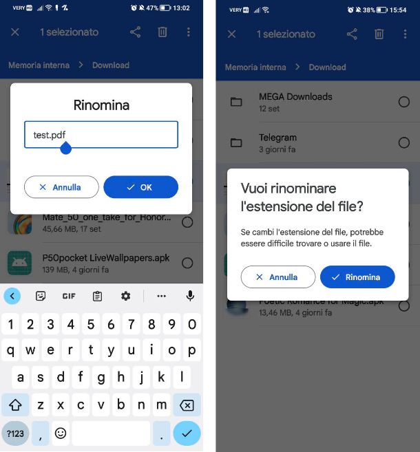 Come cambiare estensione file su Android