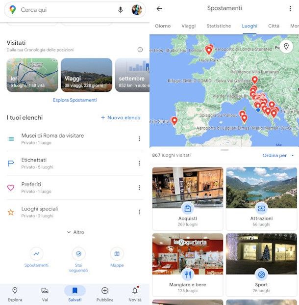 funzione Spostamenti app Google Maps