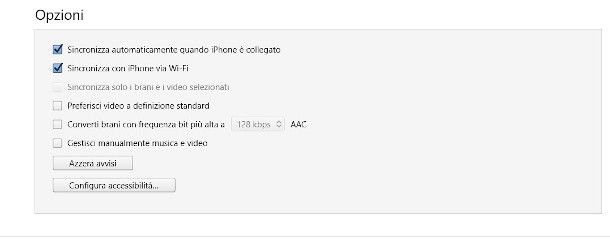 sincronizzazione WiFi iPhone su iTunes per Windows