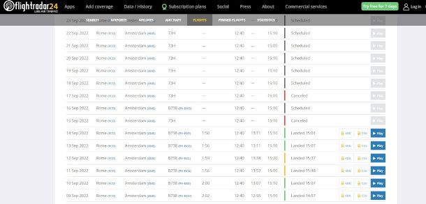come sapere se un volo è stato cancellato sito FlightRadar24