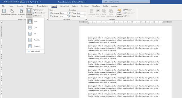 Come fare due colonne su Word