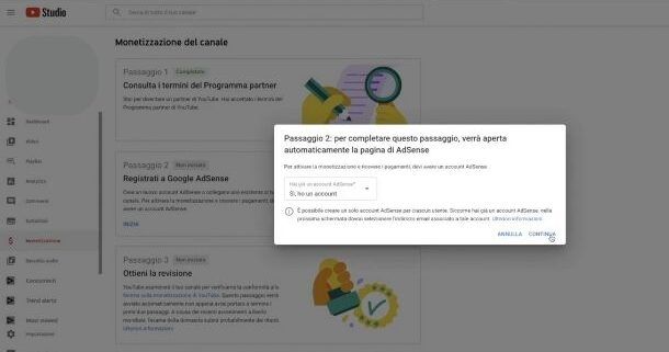 Passaggi per adesione partner YouTube