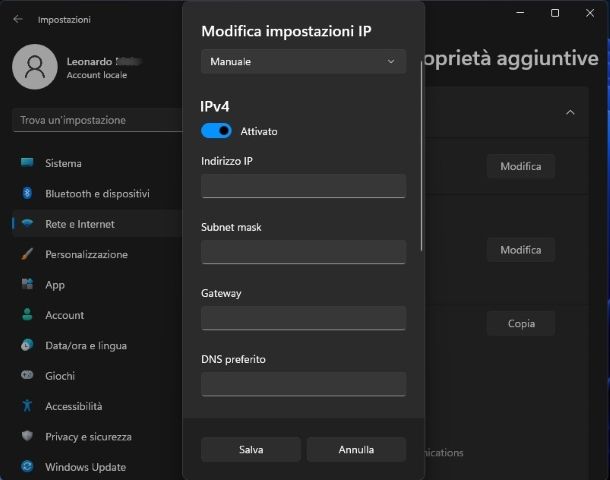 Come cambiare IP del PC