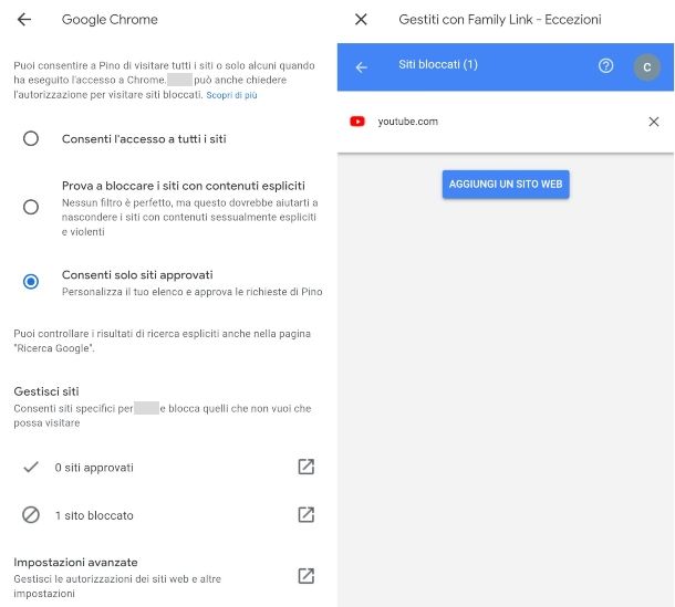 Come bloccare un sito su Android con Google Family Link