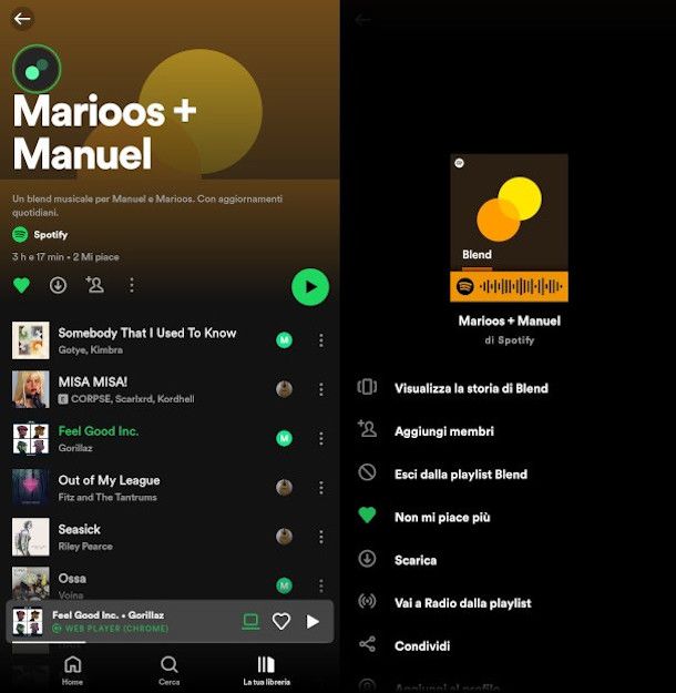 funzioni playlist Blend da app Spotify