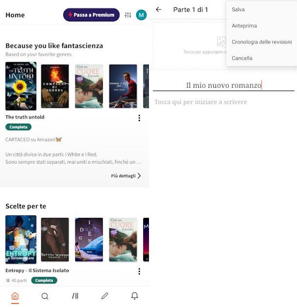 creazione nuovo libro su app wattpad