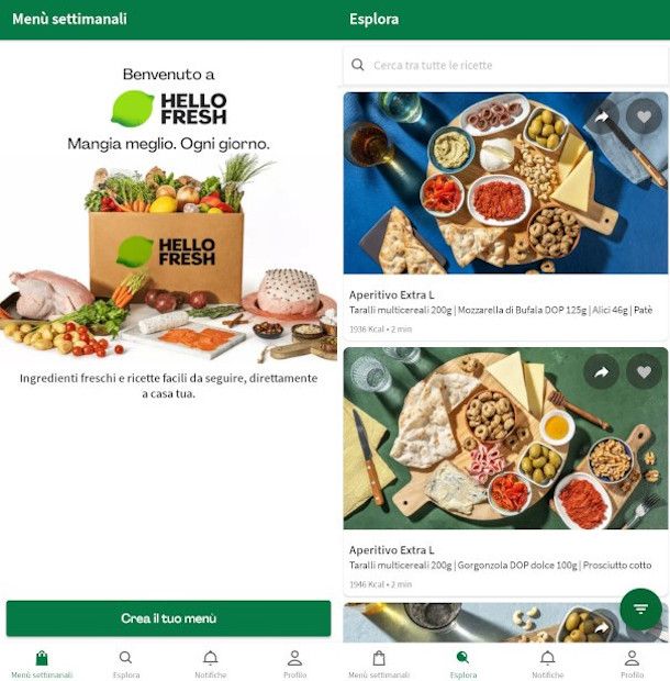 schermate funzionalità app Hello Fresh