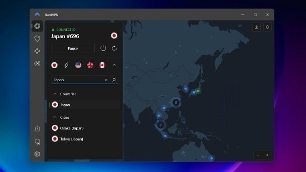 VPN con funzioni di sicurezza NordVPN Windows 11